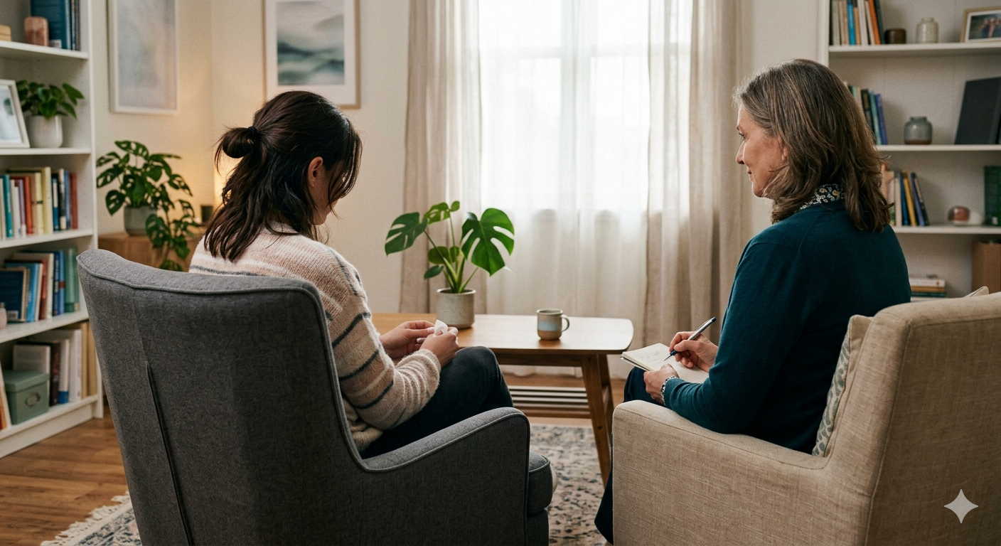 A calm, private therapy room for individual sessions